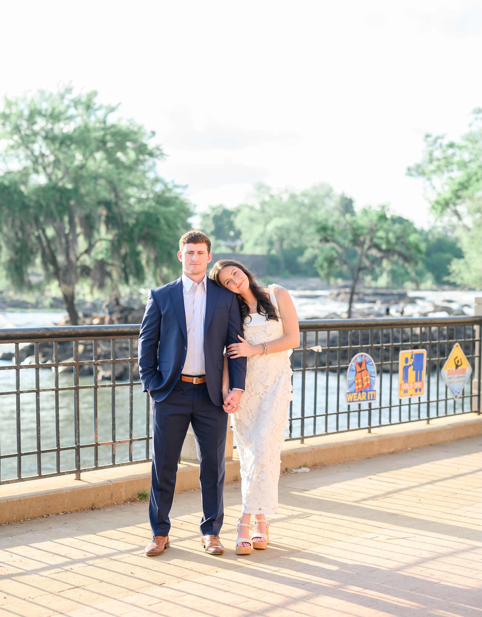 Engagement Session with bride and groom at the Riverwalk in Downtown Columbus, GA
